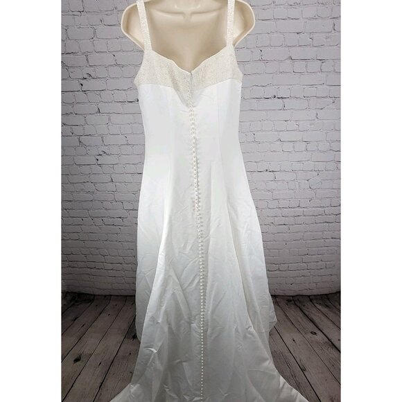 Alfred Angelo White Pearl Beaded Train Bridal A-Line #1973 Wedding Dress Gown 16 - Picture 2 of 16